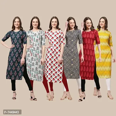 Elegant Crepe Multicoloured Printed Straight Kurta For Women- Pack Of 6-thumb0