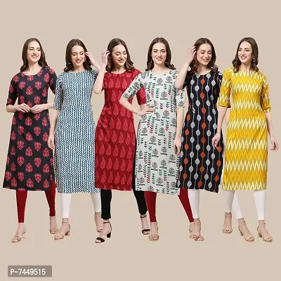 Elegant Crepe Multicoloured Printed Straight Kurta For Women- Pack Of 6