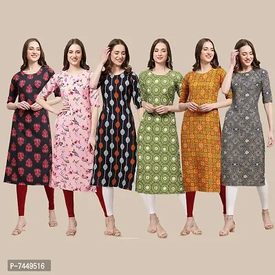 Elegant Crepe Multicoloured Printed Straight Kurta For Women- Pack Of 6