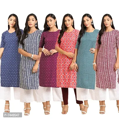 Elegant Crepe Multicoloured Printed Straight Kurta For Women- Pack Of 6