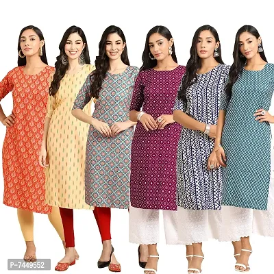 Elegant Crepe Multicoloured Printed Straight Kurta For Women- Pack Of 6-thumb0