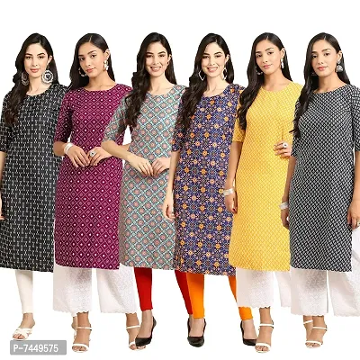 Elegant Crepe Multicoloured Printed Straight Kurta For Women- Pack Of 6-thumb0