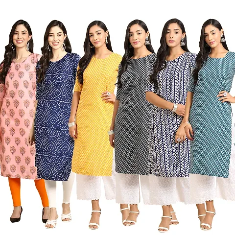 Combo Of 6 Crepe Printed Kurtis