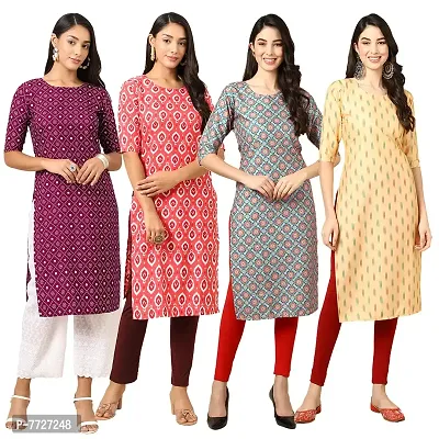 Women Crepe Digital Printed Straight Kurti  Pack of 4