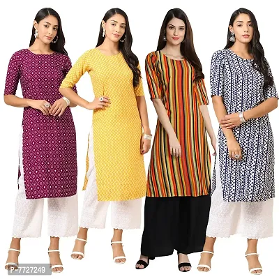 Women Crepe Digital Printed Straight Kurti  Pack of 4