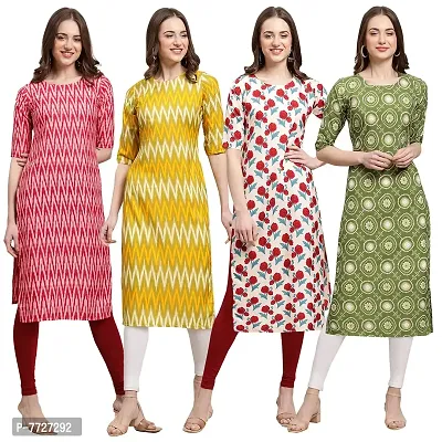 Women Crepe Digital Printed Straight Kurti  Pack of 4