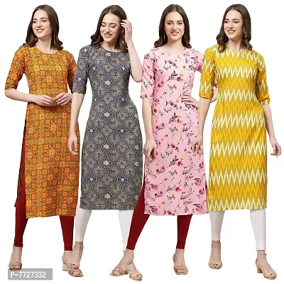 Women Crepe Digital Printed Straight Kurti  Pack of 4