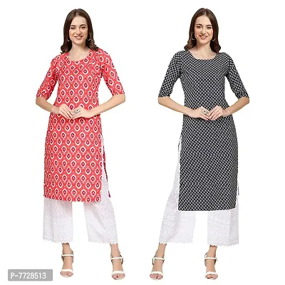 Stylish Digital Printed Woman Crepe Multicolored Kurtis Pack of 2