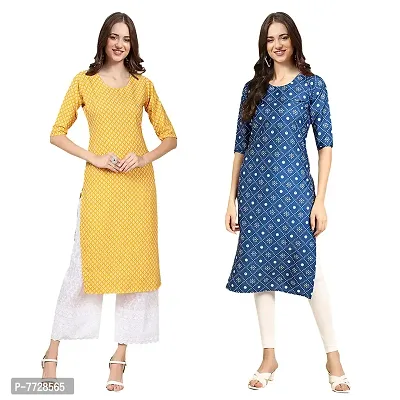 Stylish Digital Printed Woman Crepe Multicolored Kurtis Pack of 2