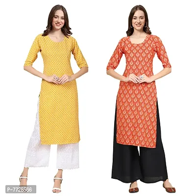 Stylish Digital Printed Woman Crepe Multicolored Kurtis Pack of 2