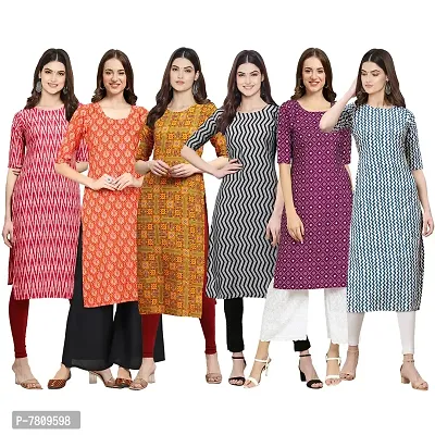 Elegant Crepe Digital Printed Straight Kurta For Women- Pack Of 6