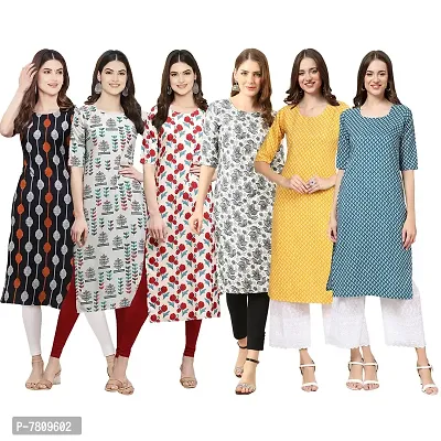 Elegant Crepe Digital Printed Straight Kurta For Women- Pack Of 6