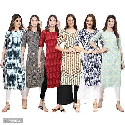 Elegant Crepe Digital Printed Straight Kurta For Women- Pack Of 6