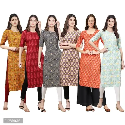 Elegant Crepe Digital Printed Straight Kurta For Women- Pack Of 6