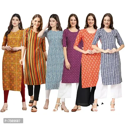 Elegant Crepe Digital Printed Straight Kurta For Women- Pack Of 6-thumb0