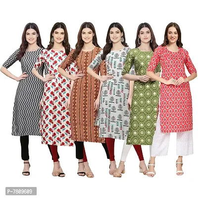 Elegant Crepe Digital Printed Straight Kurta For Women- Pack Of 6