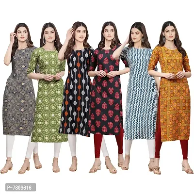 Elegant Crepe Digital Printed Straight Kurta For Women- Pack Of 6