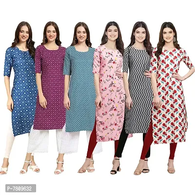 Elegant Crepe Digital Printed Straight Kurta For Women- Pack Of 6