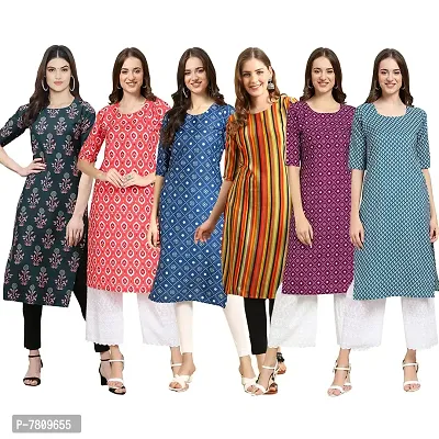 Elegant Crepe Digital Printed Straight Kurta For Women- Pack Of 6