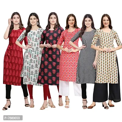 Elegant Crepe Digital Printed Straight Kurta For Women- Pack Of 6