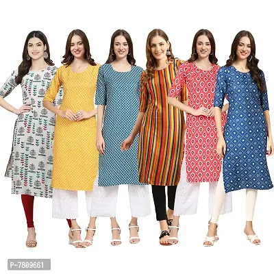 Elegant Crepe Digital Printed Straight Kurta For Women- Pack Of 6