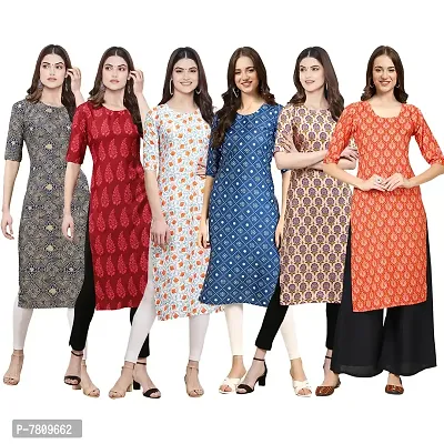 Elegant Crepe Digital Printed Straight Kurta For Women- Pack Of 6