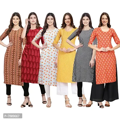 Elegant Crepe Digital Printed Straight Kurta For Women- Pack Of 6