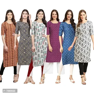 Elegant Crepe Digital Printed Straight Kurta For Women- Pack Of 6