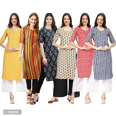 Elegant Crepe Digital Printed Straight Kurta For Women- Pack Of 6