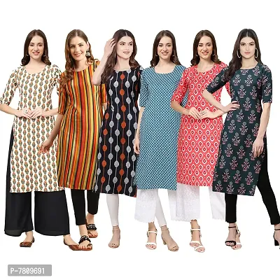 Elegant Crepe Digital Printed Straight Kurta For Women- Pack Of 6