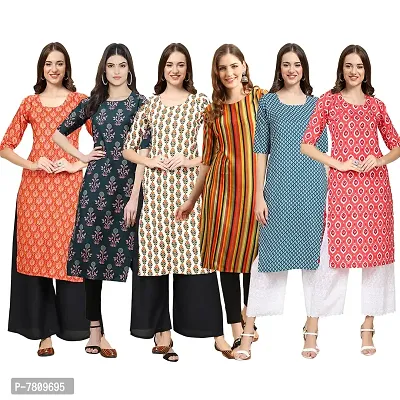 Elegant Crepe Digital Printed Straight Kurta For Women- Pack Of 6