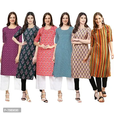 Elegant Crepe Digital Printed Straight Kurta For Women- Pack Of 6