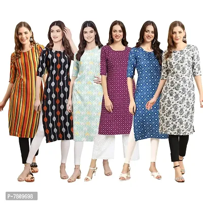 Elegant Crepe Digital Printed Straight Kurta For Women- Pack Of 6