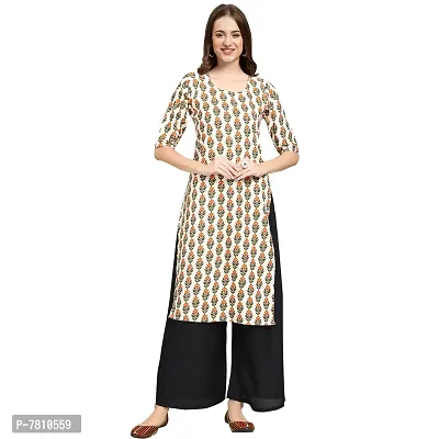 Stylish Beige Crepe Floral Print Straight Kurta For Women-thumb0