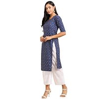 Blue Crepe Ethnic Motif Kurtas For Women-thumb1