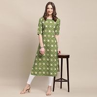 Stylish Green Crepe Geometric Print Straight Kurta For Women-thumb4