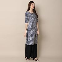 Blue Crepe Ethnic Motif Kurtas For Women-thumb2