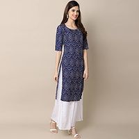 Stylish Blue Crepe Bandhani Straight Kurta For Women-thumb2