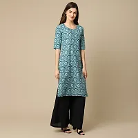 Stylish Teal Crepe Ethnic Motif Straight Kurta For Women-thumb2