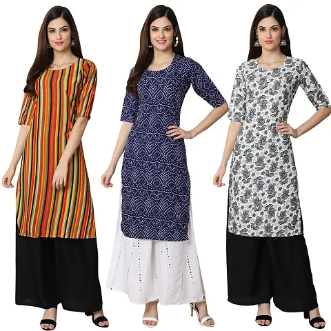 Trendy Crepe Printed Kurti - Pack of 3