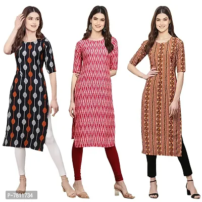 Reliable Crepe Digital Printed Straight Kurta For Women- Pack Of 3