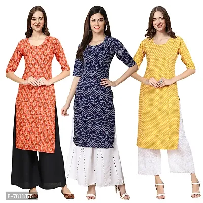 Reliable Crepe Digital Printed Straight Kurta For Women- Pack Of 3