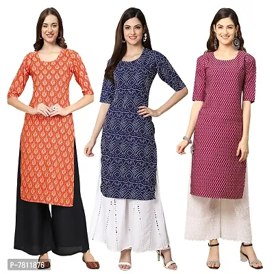 Reliable Crepe Digital Printed Straight Kurta For Women- Pack Of 3