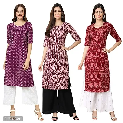 Reliable Crepe Digital Printed Straight Kurta For Women- Pack Of 3