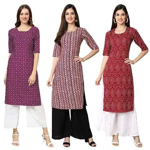 Trendy Crepe Straight Digital Printed Kurta - Pack Of 3