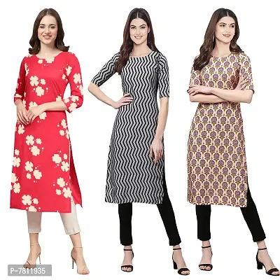 Reliable Crepe Digital Printed Straight Kurta For Women- Pack Of 3-thumb0