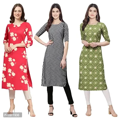 Reliable Crepe Digital Printed Straight Kurta For Women- Pack Of 3