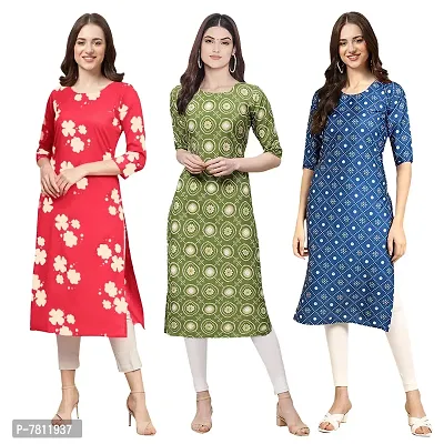 Reliable Crepe Digital Printed Straight Kurta For Women- Pack Of 3