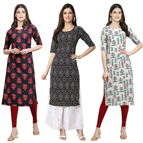 Stylish Crepe Printed Kurti - Pack of 3