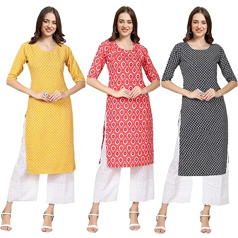 Stylish Crepe Printed Kurti - Pack of 3